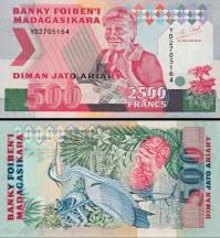 *2500 Francs=500 Ariary Madagaskar 1993, P72Aa UNC - Kliknutím na obrázok zatvorte -